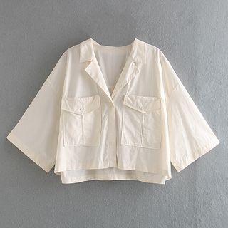 Elbow-sleeve Cropped Open-collar Shirt