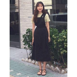 Wrap-back Linen Suspender Dress