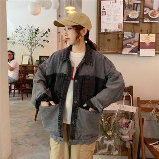 Color Block Denim Jacket Black - One Size