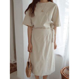 Wrap-hem Linen Blend Dress