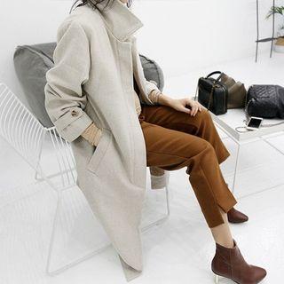 Wool Blend Herringbone Long Mac Coat