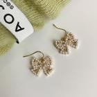 Bow Faux Pearl Dangle Earring 1 Pair - Hook Earrings - White & Gold - One Size