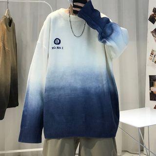 Smiley Face Print Gradient Sweater