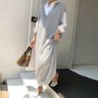 V-neck Knit Maxi Overall Dress Gray - One Size