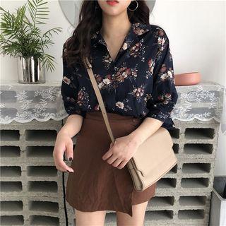 Loose-fit Floral Short-sleeve Chiffon Blouse