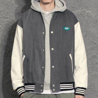 Logo Denim Panel Baseball Jacket