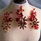 Wedding Faux Crystal Flower Hair Clip Red & Gold - One Size