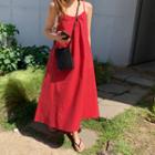 Linen Blend A-line Long Sundress Red - One Size