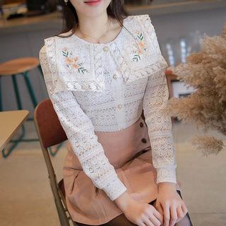 Sailor-collar Embroidered Lace Blouse