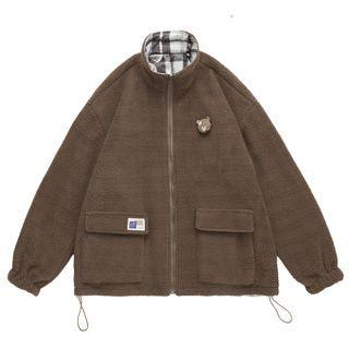 Reversible Bear Embroidered Fleece Zip Jacket