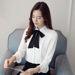 Long-sleeve Ribbon Chiffon Blouse