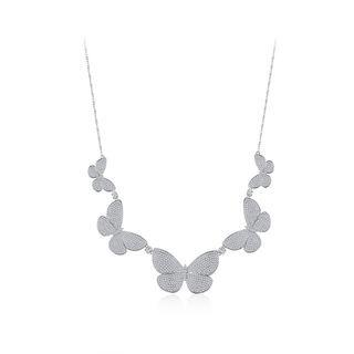 Elegant Bright Butterfly Necklace With Cubic Zirconia Silver - One Size
