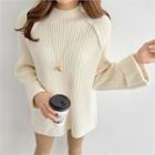 Turn-up Sleeve Loose-fit Rib-knit Sweater