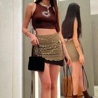 Asymmetrical Two-tone Mini Pencil Skirt