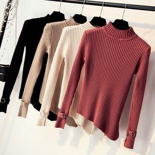 Asymmetric Mock Neck Long-sleeve Knit Top