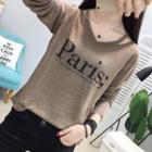 Long-sleeve Cut Out Lettering Knit Top