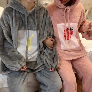 Fruit Print Fleece Hoodie/ Pants/ Hooded Midi Sleep Dress/ Set