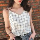 Grid Print Buttoned Camisole Top