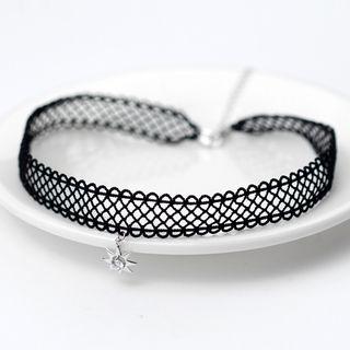 925 Sterling Silver Rhinestone Star Pendant Lace Choker