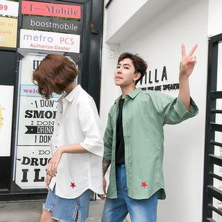 Couple Matching Star Embroidered Elbow-sleeve Shirt