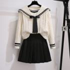 Sailor Collar Sweater / Pleated Mini A-line Skirt / Set