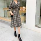 Double-breasted Checked A-line Shirtdress