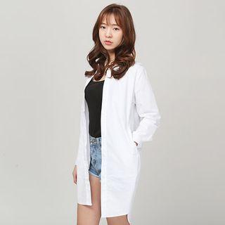 Collarless Round-hem Long Shirt