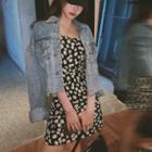 Floral Print Mini Skirt / Long-sleeve / Spaghetti Strap A-line Dress