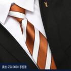 Genuine Silk Striped Neck Tie Zsld038 - Orange & White - One Size