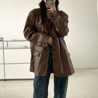 Faux Leather Single-breasted Jacket Brown - One Size