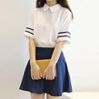 Set : Stripe Short-sleeve Top + Skirt