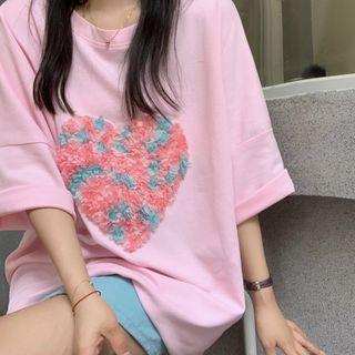 Short-sleeve Heart T-shirt Pink - One Size