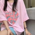 Short-sleeve Heart T-shirt Pink - One Size