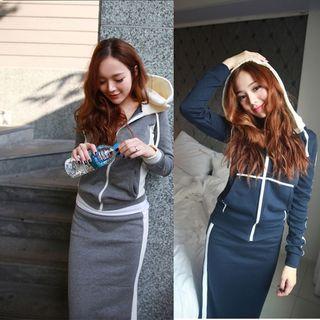 Set: Hooded Zip-up Jacket + Midi Fitted Skirt
