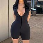 Short-sleeve High-neck Zip-up Playsuit