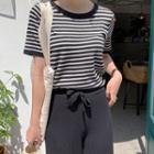 Set: Striped T-shirt + Pleated Wide-leg Pants