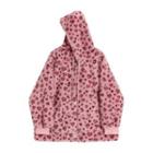 Leopard Print Hooded Zip-up Fleece Jacket Leopard - Pink - One Size