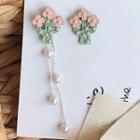 Non-matching Faux Pearl Floral Fringed Earring Cactus - One Size