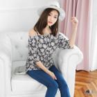 Floral Print Cold-shoulder Chiffon Shirt