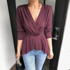 Surplice-neck Peplum Top