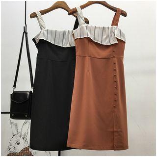 Sleeveless Stripe-panel Buttoned Slit Midi Dress