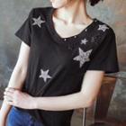 Glitter Star V-neck Short-sleeve T-shirt