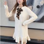 Long-sleeve Bow Accent Ruffle Trim Mini Dress