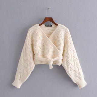 V-neck Tie-front Crop Sweater