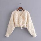 V-neck Tie-front Crop Sweater