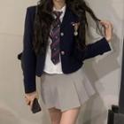 Plain Shirt / Blazer / Mini Pleated Skirt / Necktie / Brooch / Set