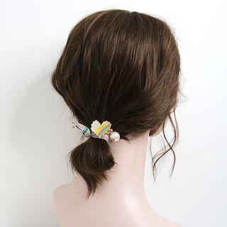 Rainbow Heart Faux Pearl Hair Tie