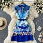 Round-neck Scenery Print Sleeveless Dress