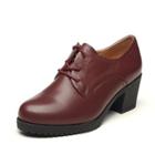 Lace-up Genuine Leather Chunky-heel Shoes