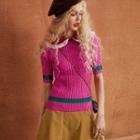 Short-sleeve Paneled Contrast-color Sweater
